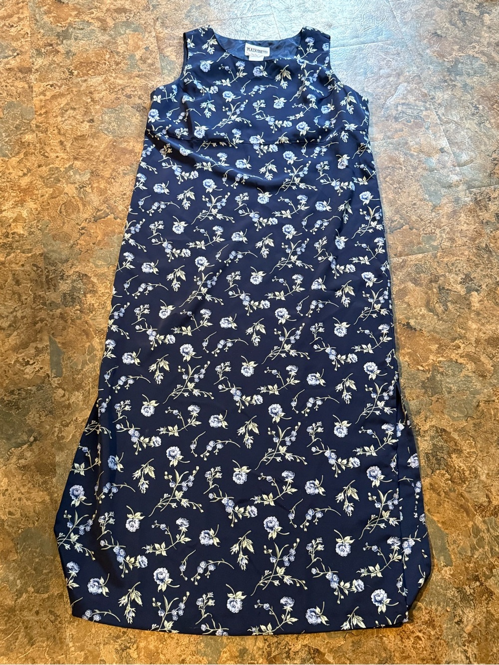 Plaza South Navy Maxi Dress with White Floral Pattern Women's 14